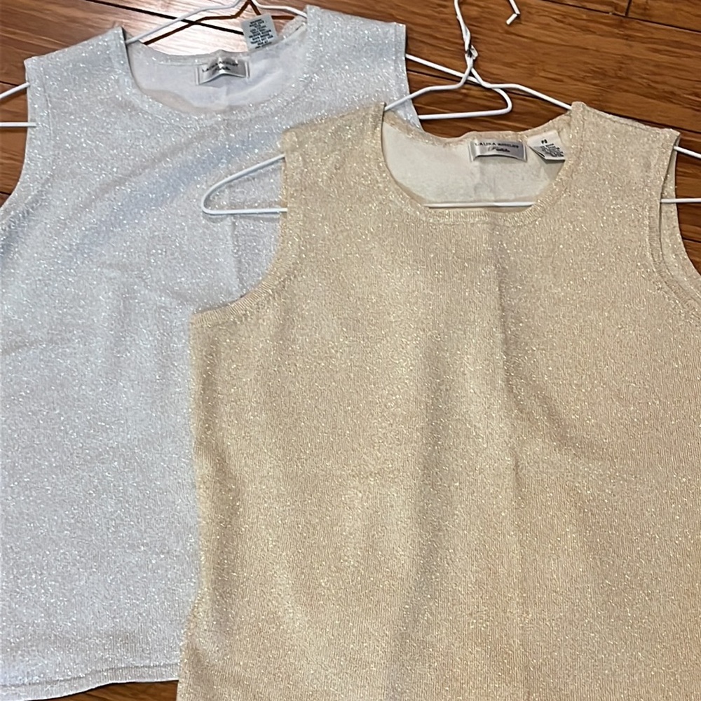 2 Laura Ashley Metallic Gold/Silver Tank Tops. Sz PS